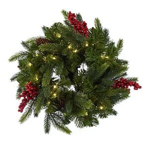 Bethlehem Lights Set of 2 14" Miniature Green Wreaths w/Microlights Clear NWT